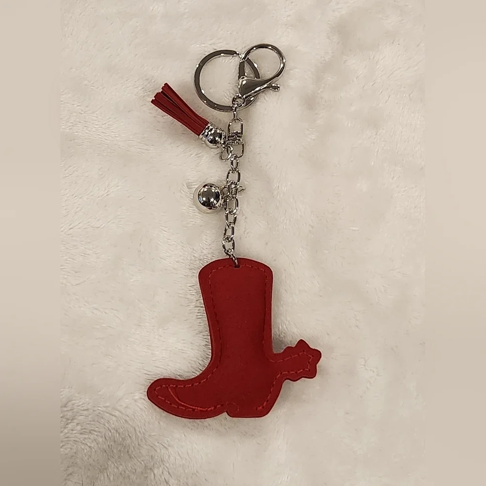 Red Rhinestone Cowgirl Boot Keychain Bag Charm